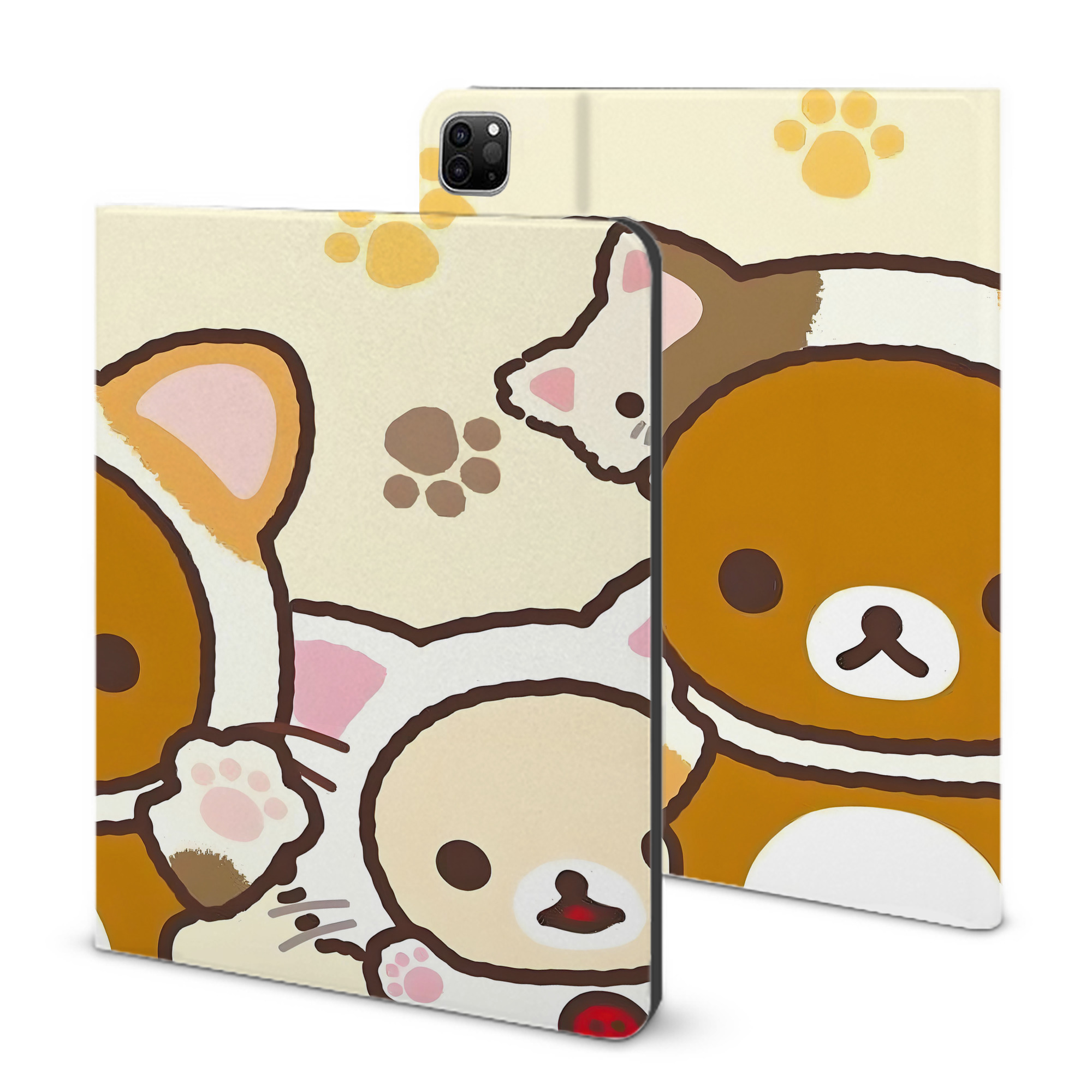 （画像用） リラックマ リラックマ キイロイトリ Rilakkuma Korilakkuma Kiiroitori IPad ケース ブック型 PUレザー TPU 耐衝撃 軽量 薄型 ペン収納なし 全面保護 IPad 各モデル対応